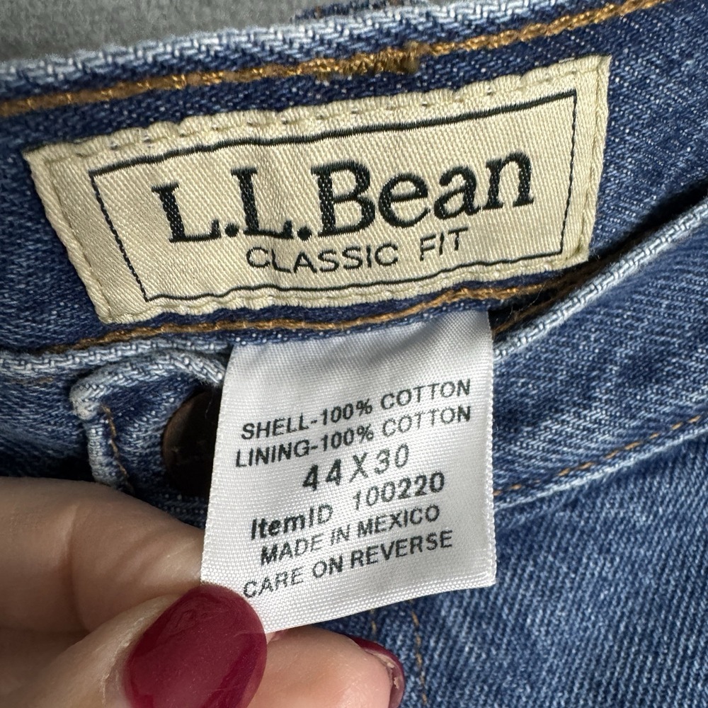 L.L. Bean Double L Mens Flannel Lined Blue Denim Jeans Size 44x30 100220 Classic - Picture 3 of 10
